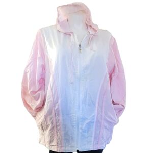 Pink and White Hooded Windbreaker Jacket Plus Size 22W/24W